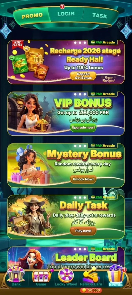 pakarcade game bonuses and rewards